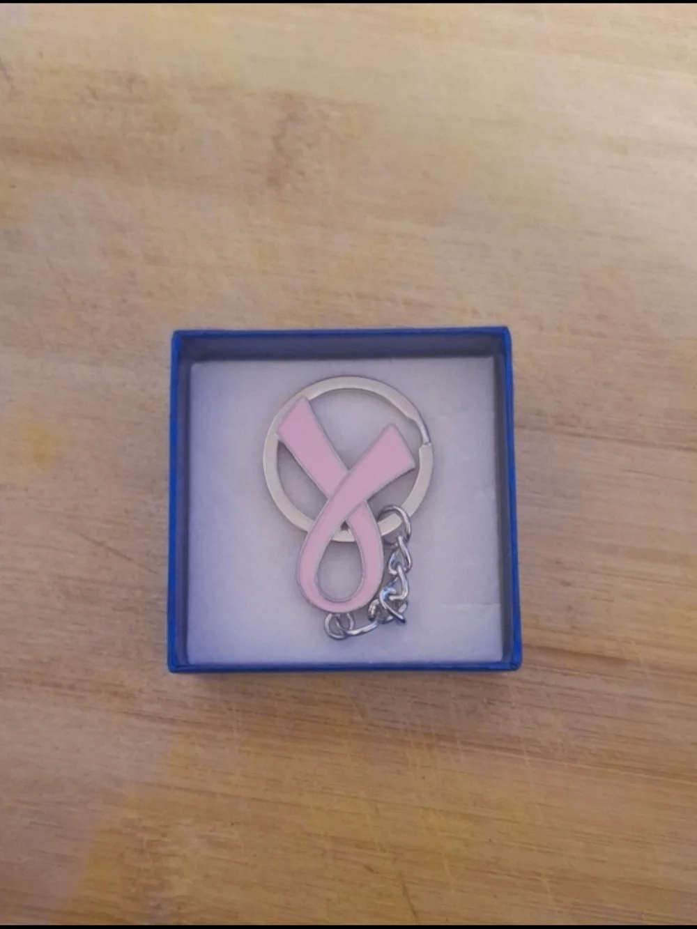 Pink Breast Cancer Awareness Symbol Keychain - Silver Tone